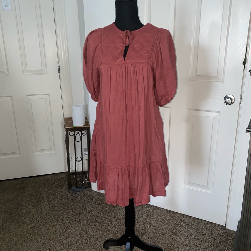 Old Navy Rust-Tone Puff Sleeve Mini Dress